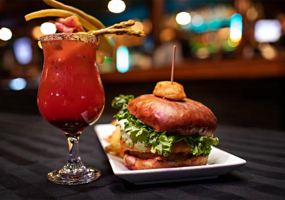 Burger with a glass of beverage 