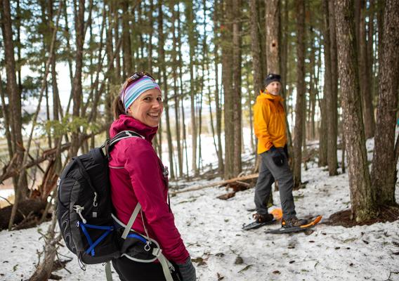 A couple snowshoeing on the Wonderland Trail Network